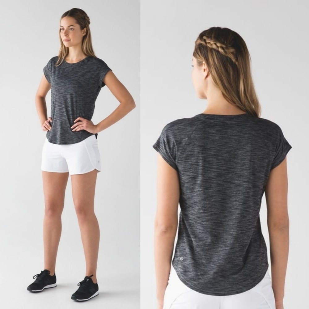 Lululemon Run Around Tee Top, Tiger Space Dye Heathered Black